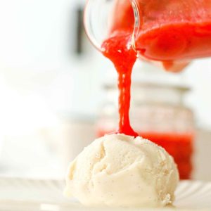 My fresh strawberry syrup adds sweetness, freshness, and a touch of fun and glamour to ice cream, yogurt, and many other desserts.