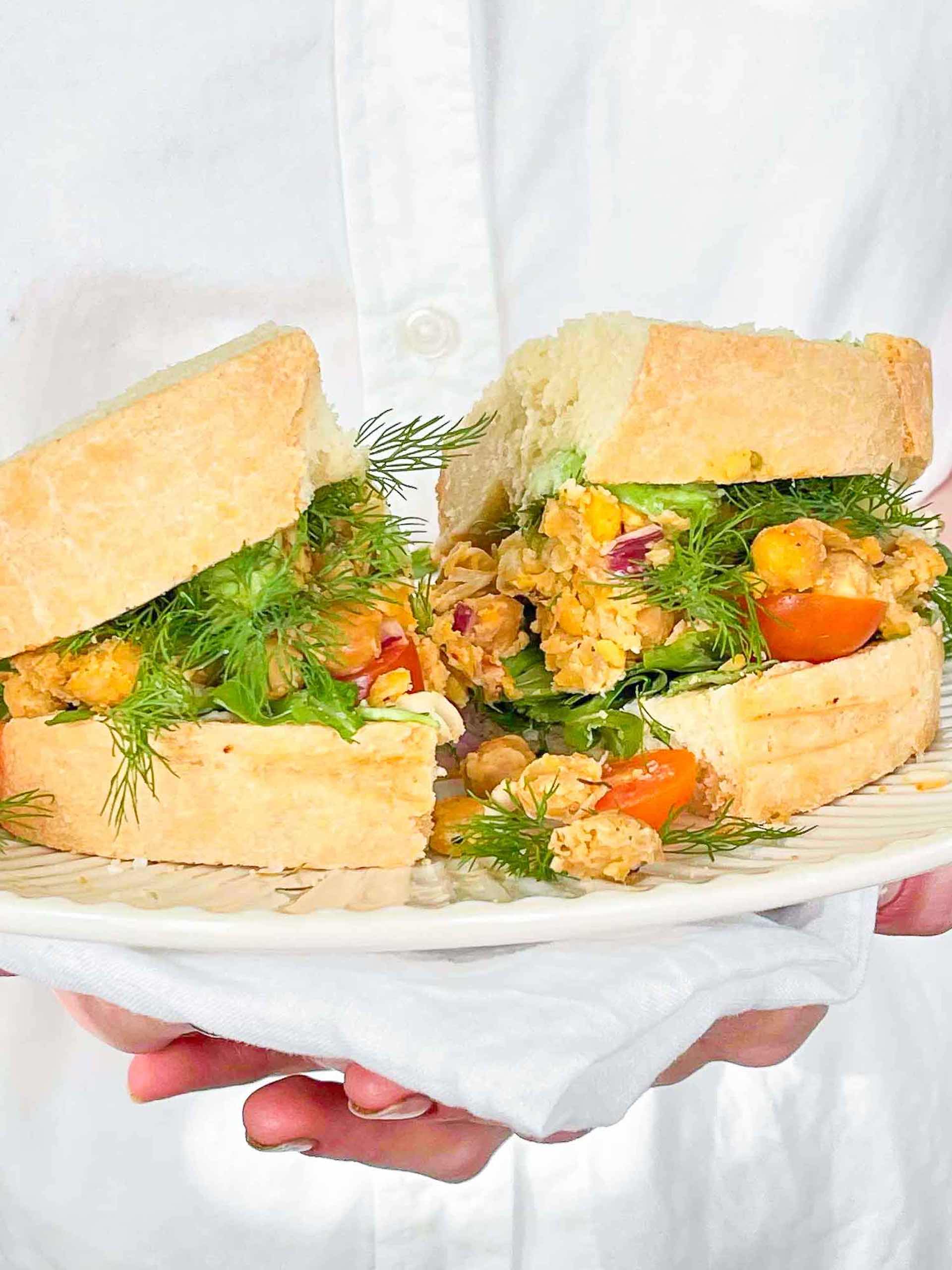 Chickpea Sandwich with Avocado, Fresh Dill, and Tahini