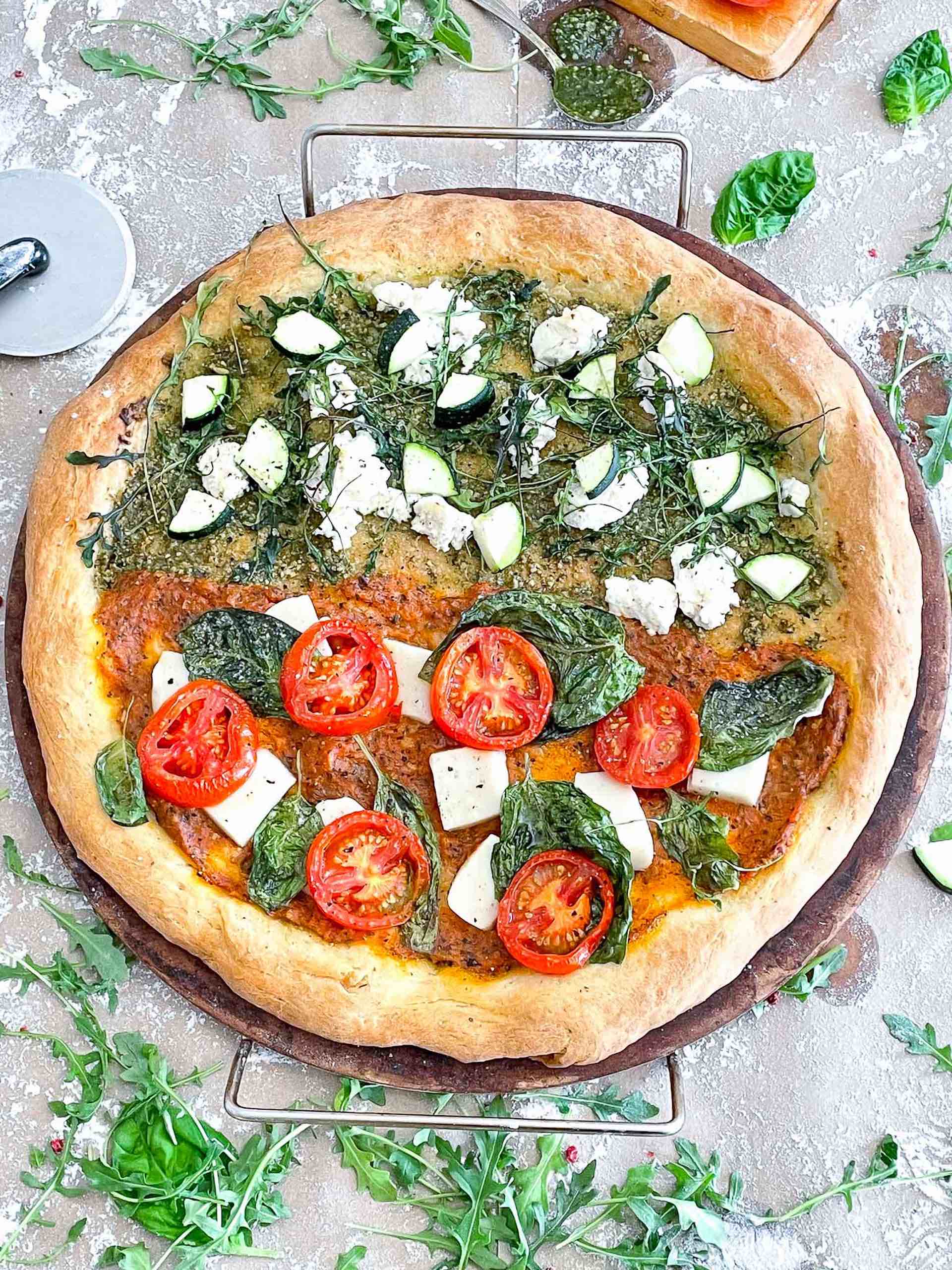 Homemade Half-and-Half Artisan Pizza Our homemade half-and-half artisan pizza is as good as any restaurant recipe! So simple and delicious to make, you’re sure to add this to your weekly rotation.